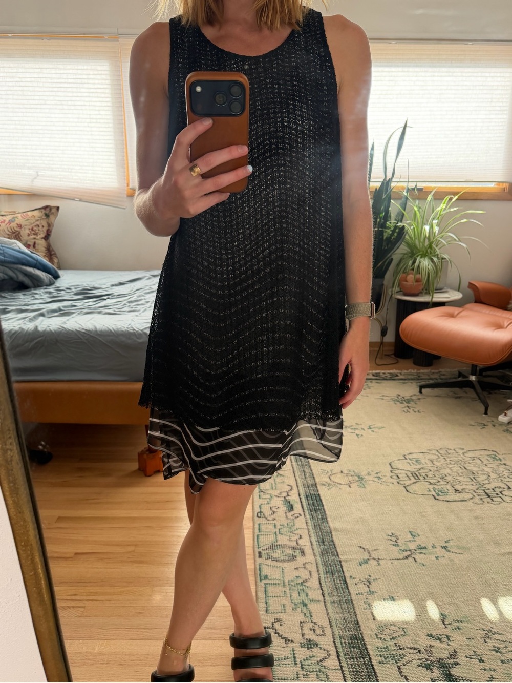 Anthropologie Hem & Thread Black Sleeveless Shift Dress with Sheer Hem